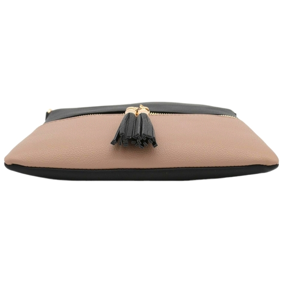 HOLIDAY SALE!! Women's Lightweight Black and Tan Crossbody Bag with Tassels - Picture 7 of 10